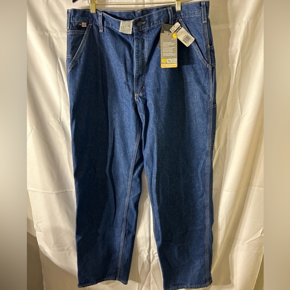Carhartt Men's flame-resistant signature denim dungaree work pants